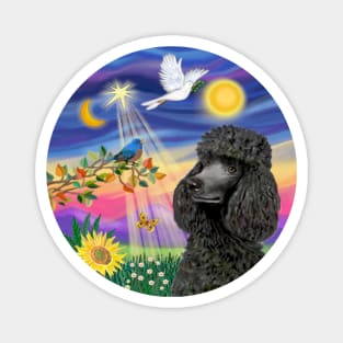 A Black Standard Poodle and the Bluebird of Happiness Magnet